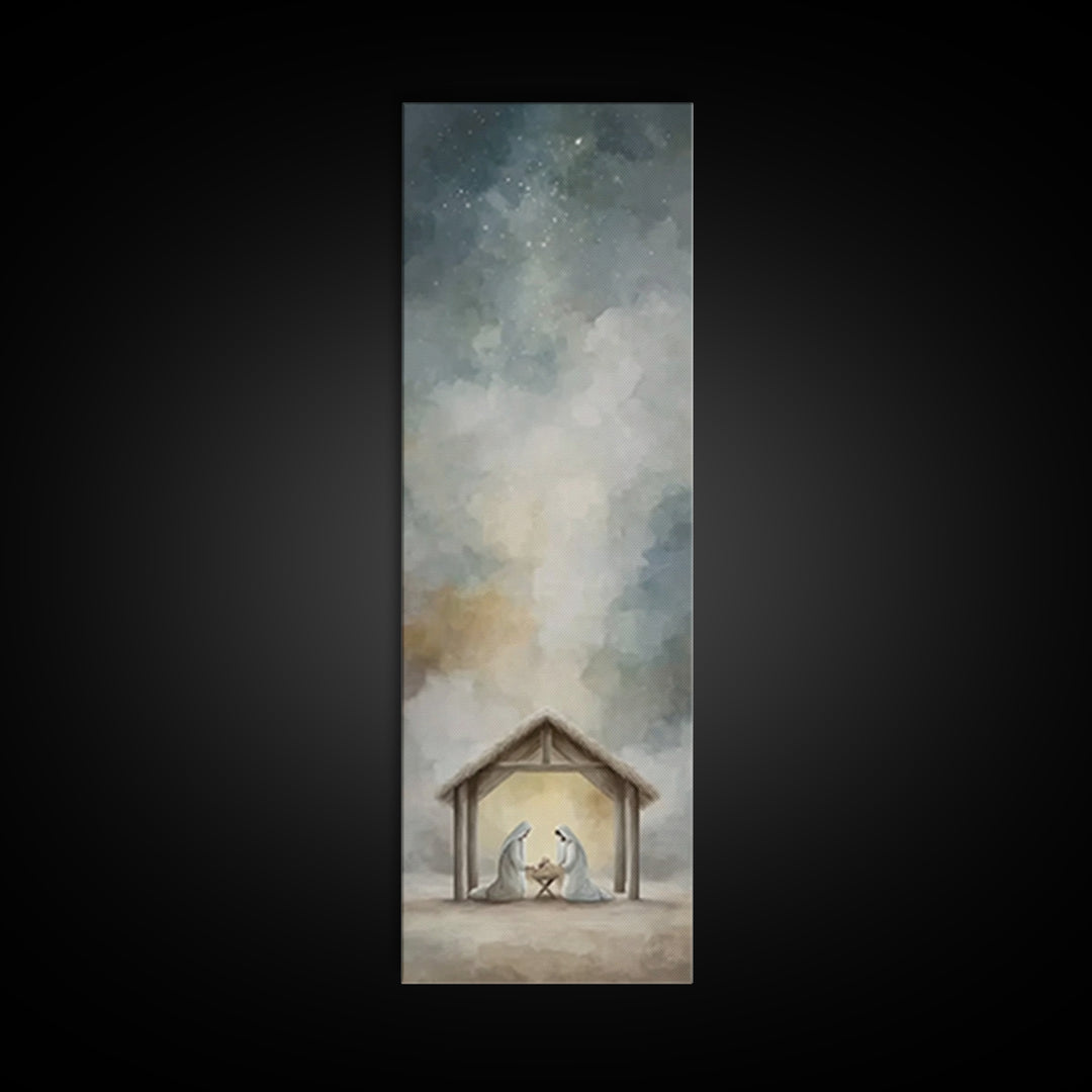 Guiding Star Night – Framed Canvas Print – Narrow Art – Christian Christmas Art – Christmas Art – Christian Wall Art – Christian Decor