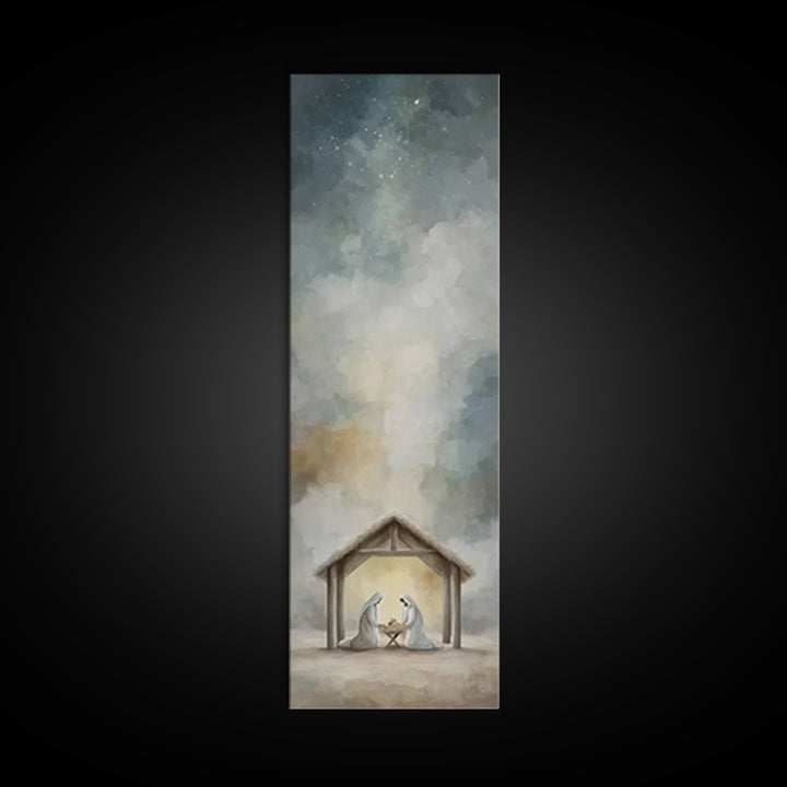 Guiding Star Night – Framed Canvas Print – Narrow Art – Christian Christmas Art – Christmas Art – Christian Wall Art – Christian Decor