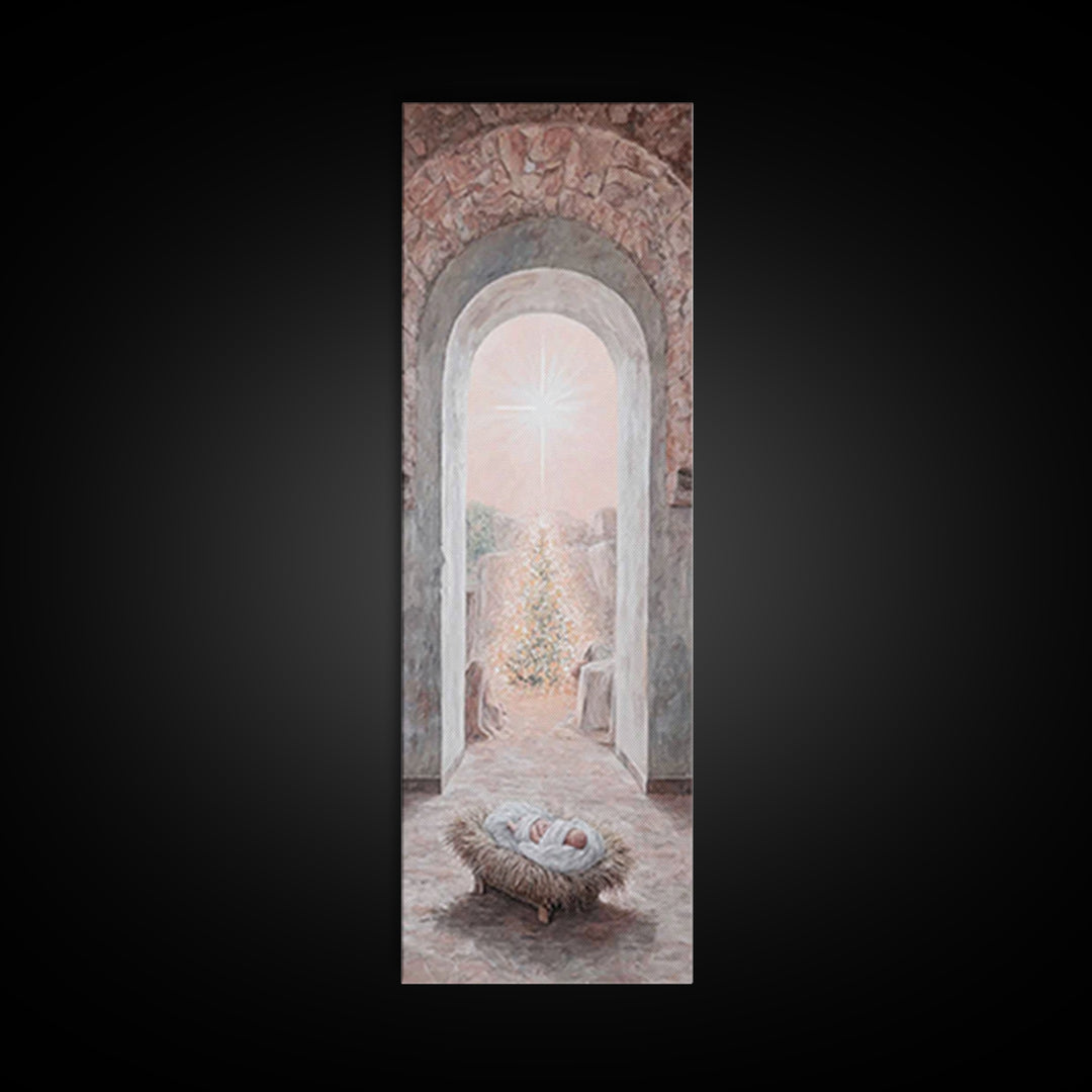 Holy Child Dawn – Framed Canvas Print – Tall Narrow Wall Art – Christian Christmas Art – Christian Art Canvas – Christian Wall Art – Christ