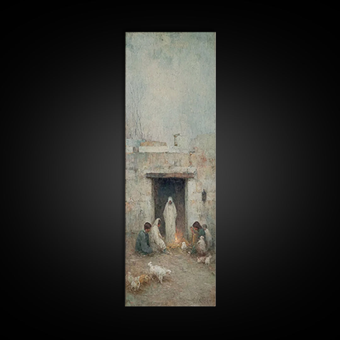 Bethlehem Hearth Peace – Framed Canvas Print – Narrow Art – Christian Christmas Art – Christian Wall Art – Jesus Painting – Christian Gift