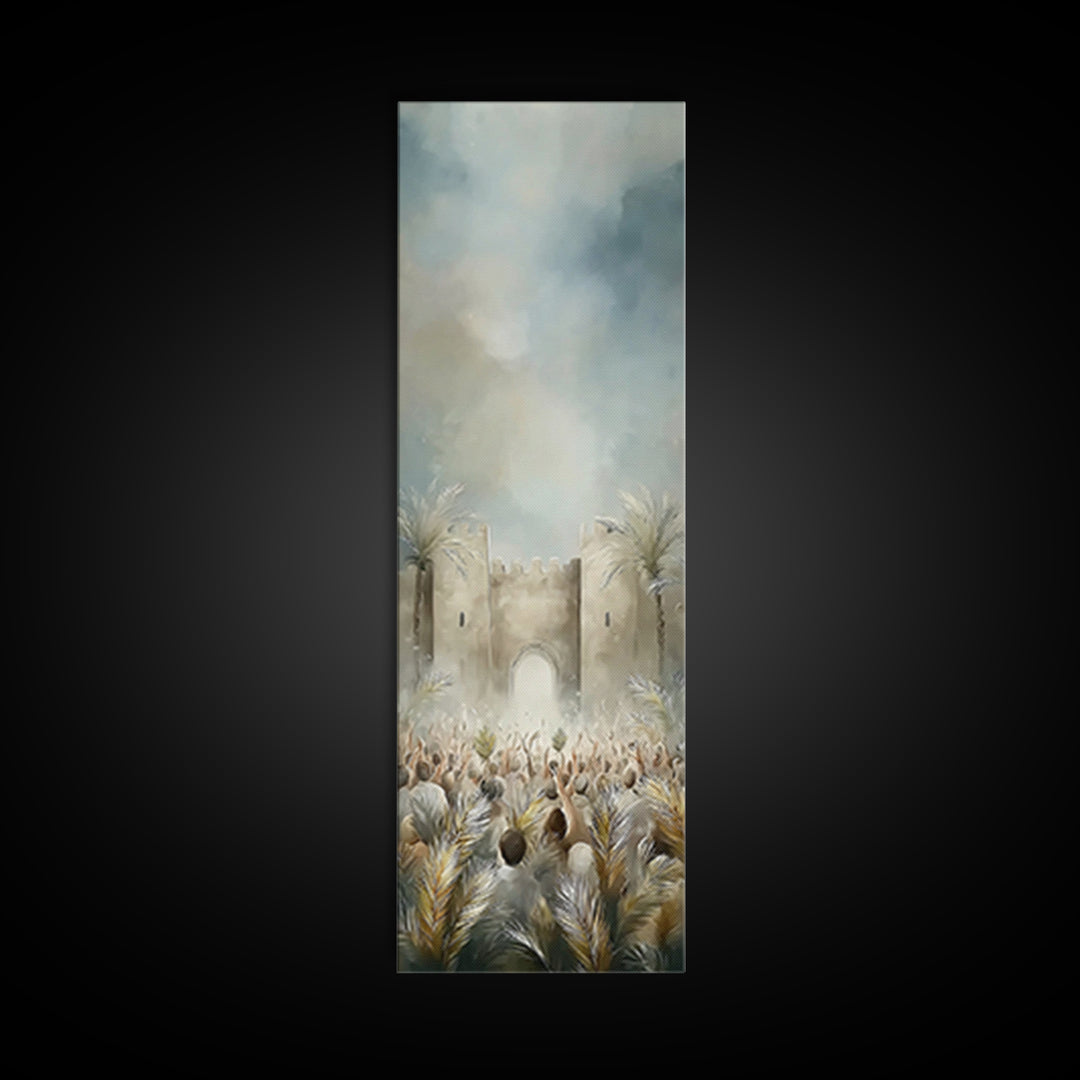 Palm Day Rejoicing – Framed Canvas Print – Tall Skinny Art Print – Christian Art – Christmas Wall Art – Christian Art Canvas – Christian Gi