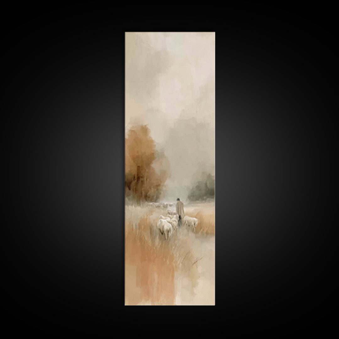 Shepherds In Mist – Framed Canvas Print – Tall Skinny Art Print – Christian Wall Art – Christian Art – Jesus Painting – Christian Decor