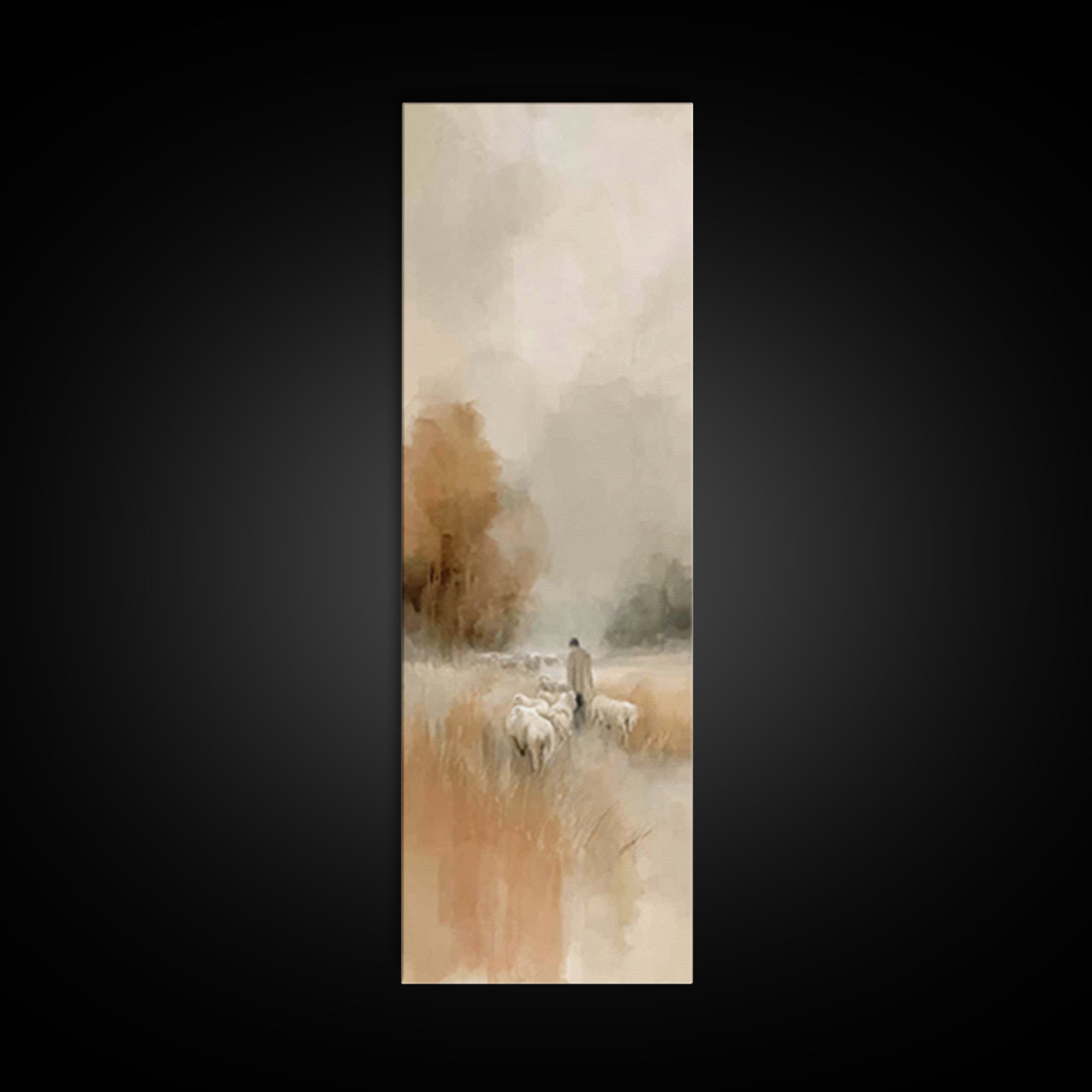 Shepherds In Mist – Framed Canvas Print – Tall Skinny Art Print – Christian Wall Art – Christian Art – Jesus Painting – Christian Decor