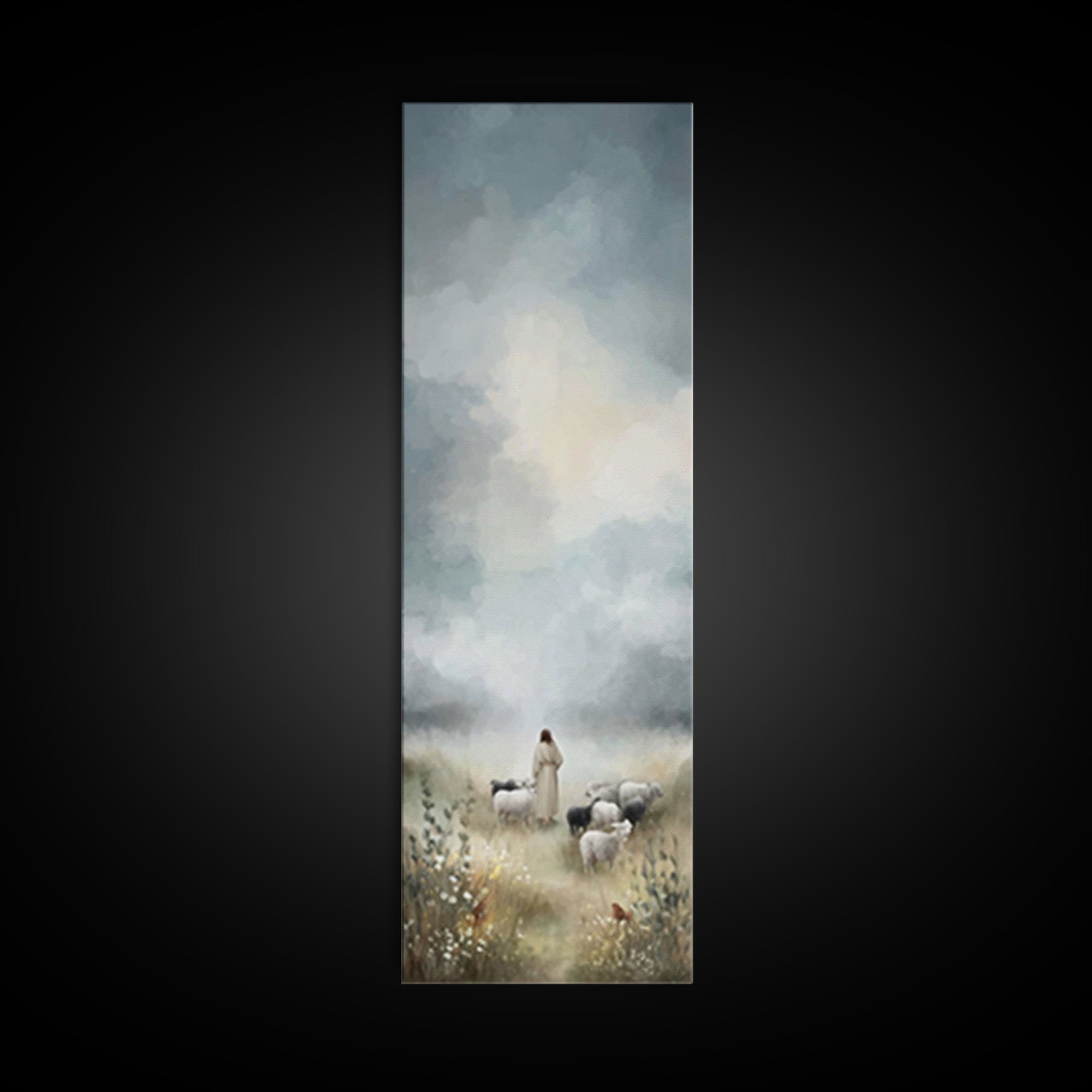 Pastures Of Grace – Framed Canvas Print – Tall Narrow Wall Art – Christian Art Canvas – Christian Art – Jesus Painting – Christian Decor
