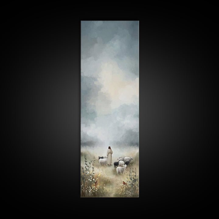 Pastures Of Grace – Framed Canvas Print – Tall Narrow Wall Art – Christian Art Canvas – Christian Art – Jesus Painting – Christian Decor