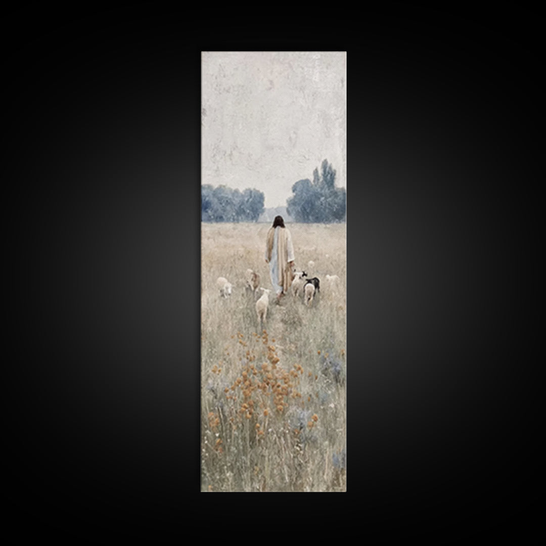 Shepherds Of Dawn – Framed Canvas Print – Tall Narrow Wall Art – Christian Art – Christian Painting – Christian Decor – Jesus Painting