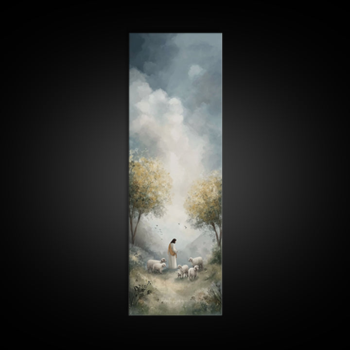 Gentle Shepherd – Framed Canvas Print – Narrow Art – Christian Art – Christian Wall Art – Jesus Painting – Christian Art Canvas – Christian