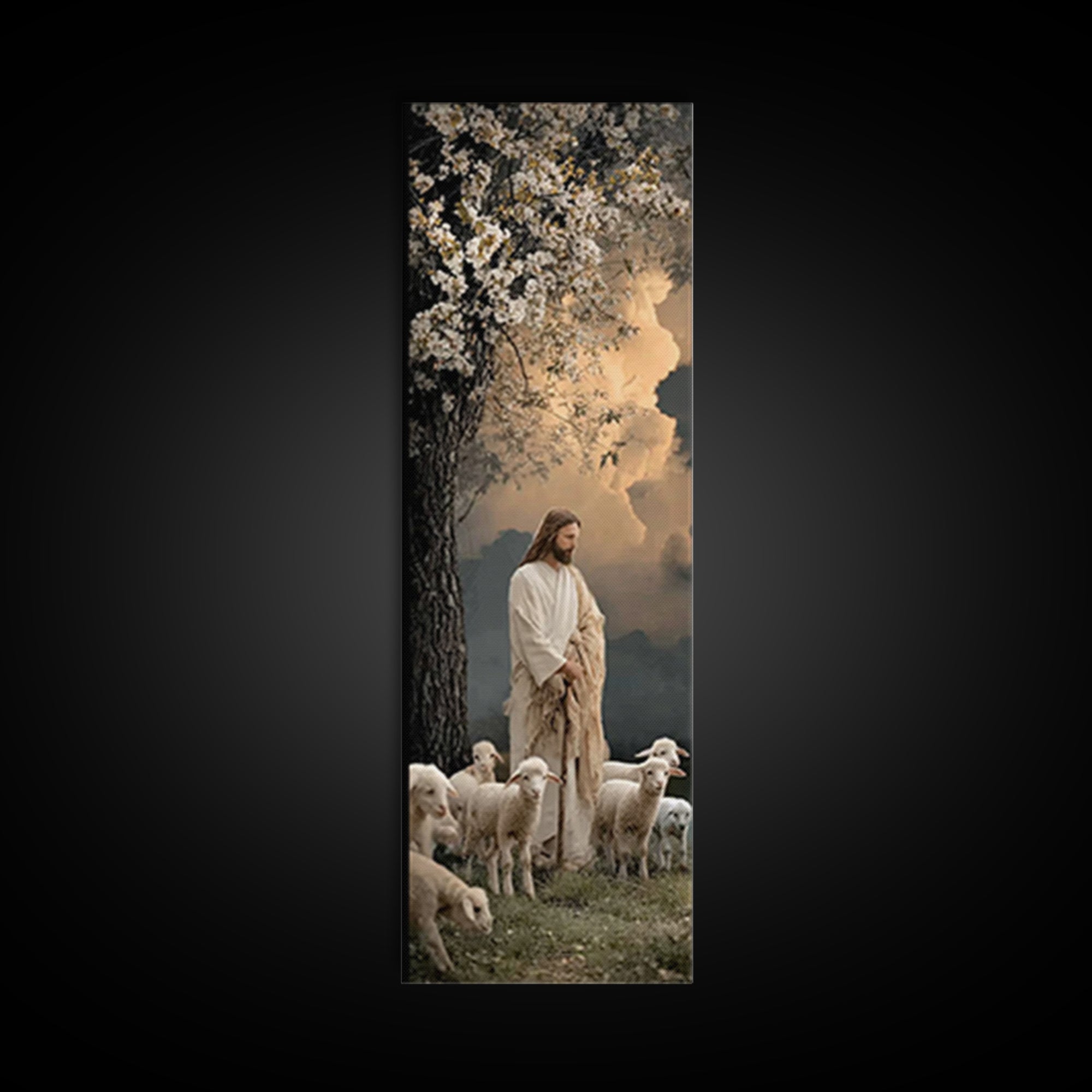 Blossoms Of Mercy, Framed Canvas Print, Christian Art Canvas, Narrow Art, Jesus Wall Art, Christian Christmas Art, Modern Christian Art