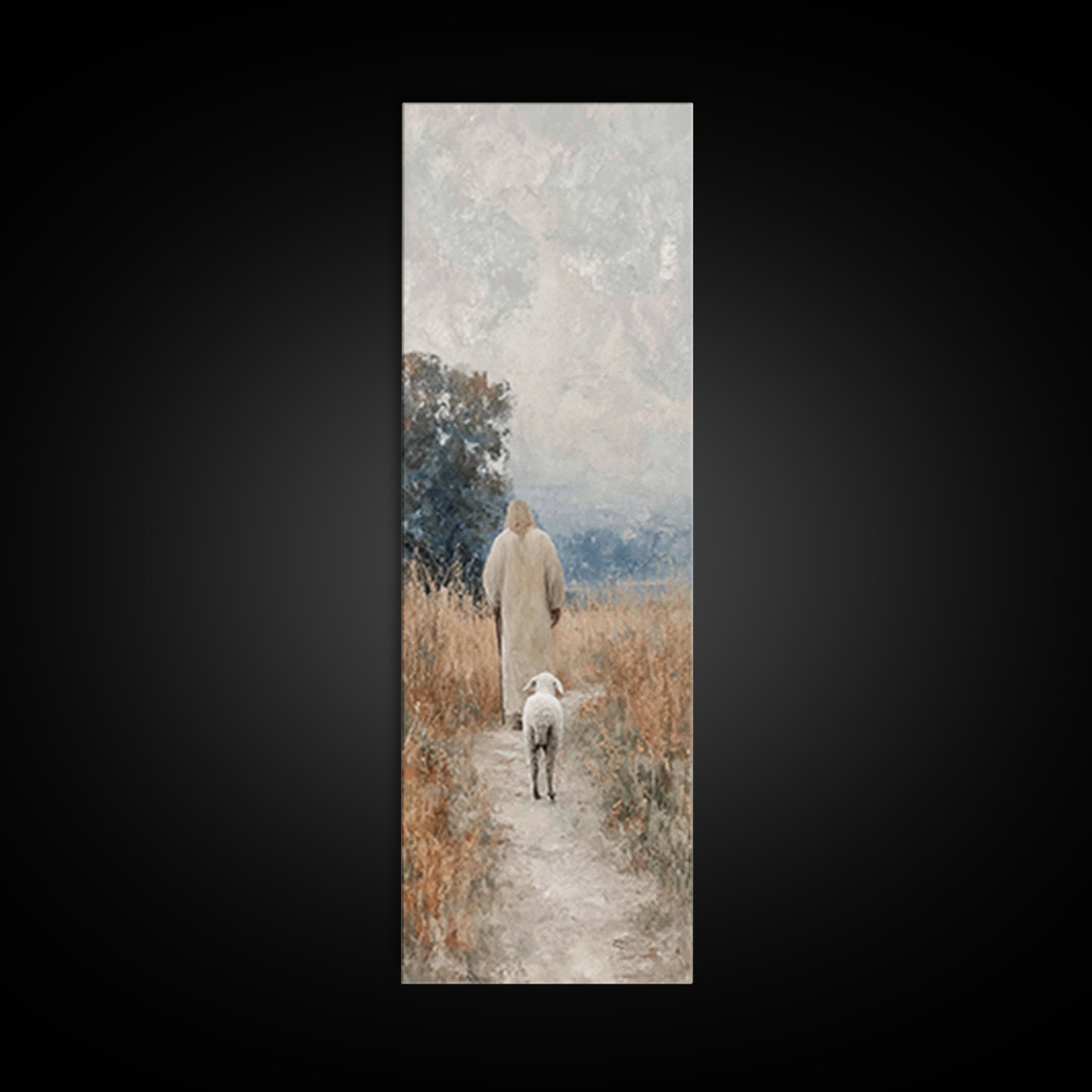 Hopeful Morning Walk - Framed Canvas Print - Christian Wall Art - Narrow Art - Jesus Painting Canvas - Christian Christmas - Christian Art