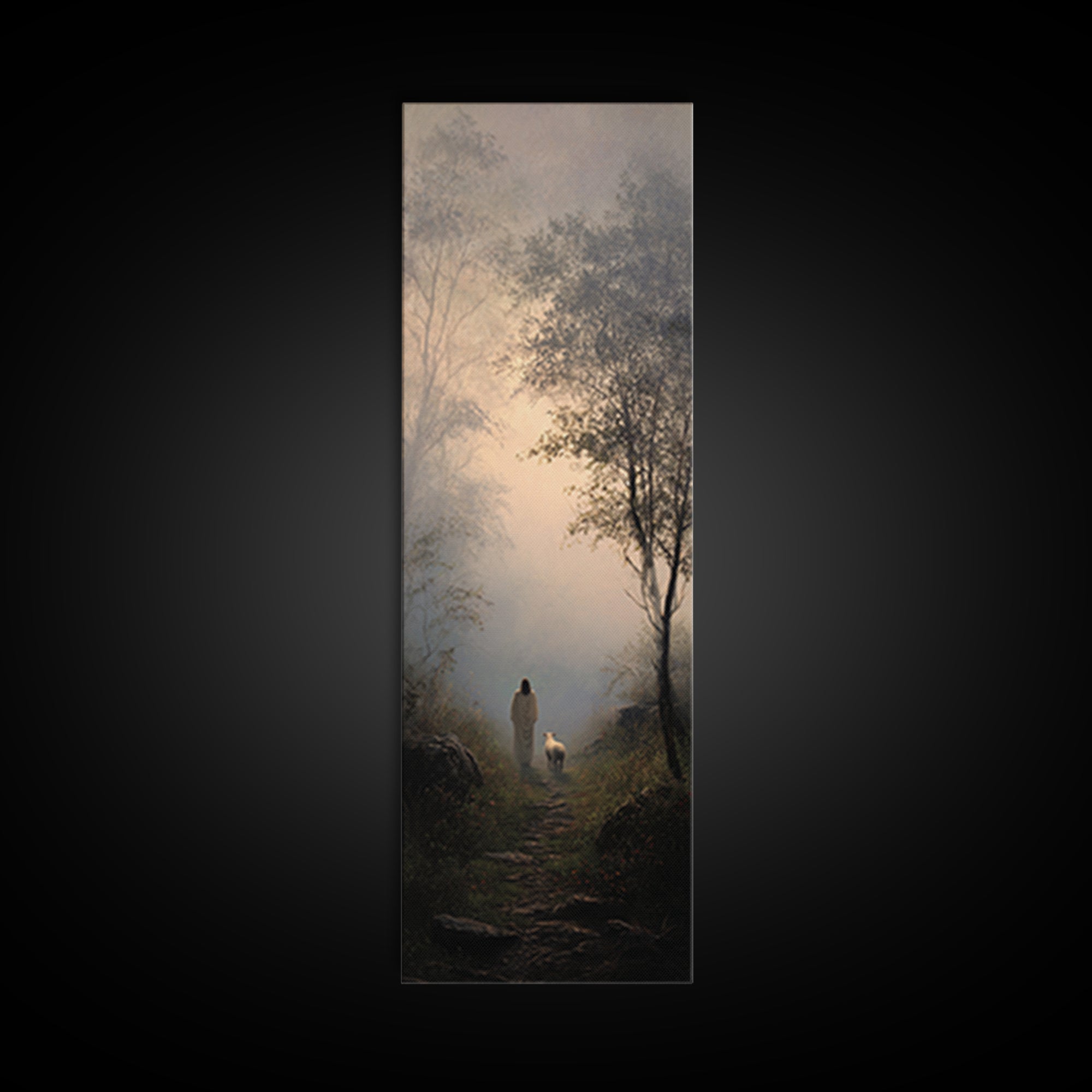 Path Of Gentle Light – Framed Canvas Print – Tall Narrow Wall Art – Christian Wall Art – Jesus Painting – Christian Art Canvas – Christian