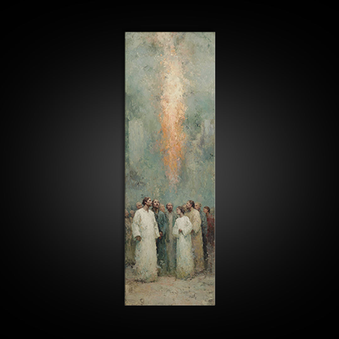 Spirit Of Gathering, Framed Canvas Print, Tall Narrow Wall Art, Christian Art Painting, Christian Christmas Art, Subtle Christian Paintings