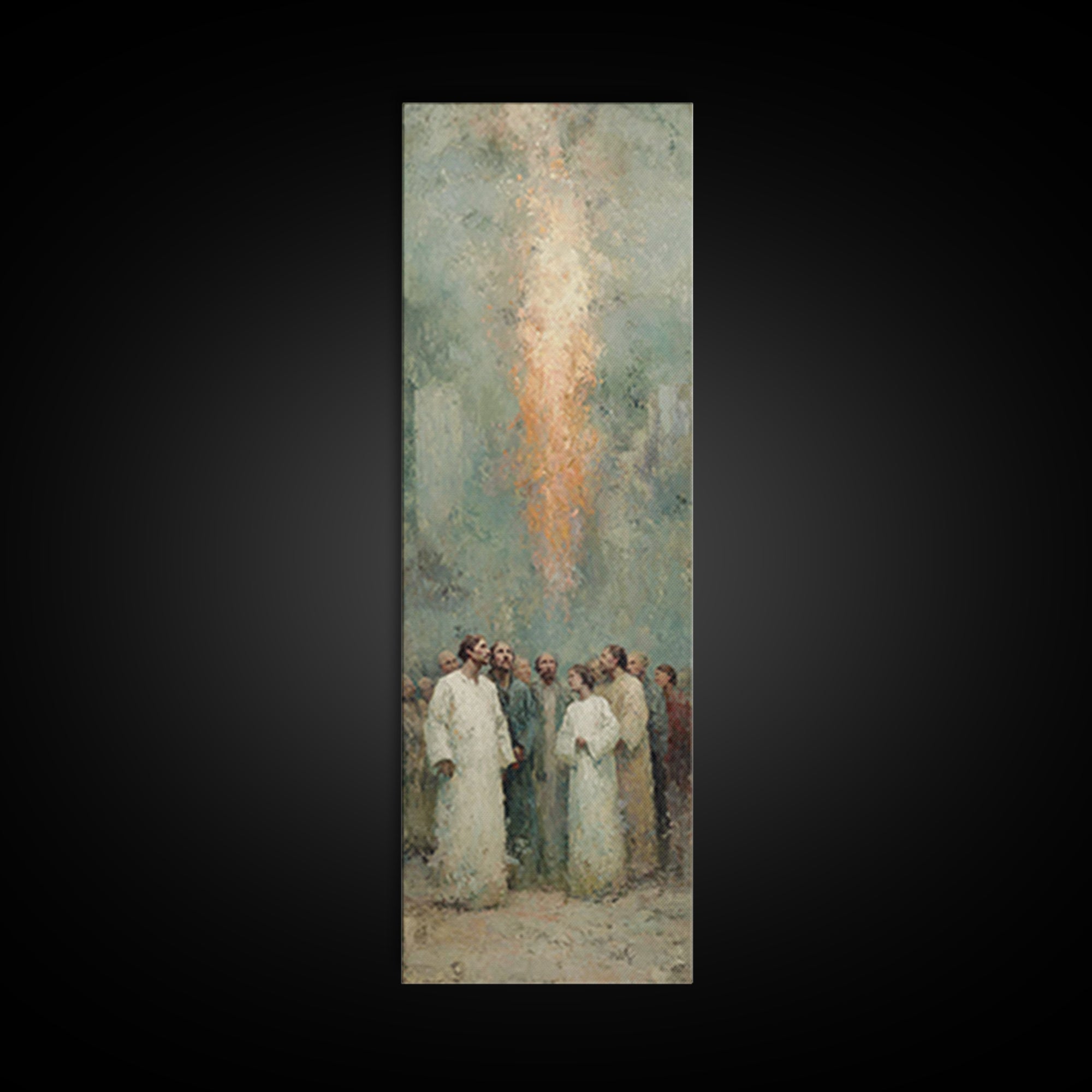 Spirit Of Gathering, Framed Canvas Print, Tall Narrow Wall Art, Christian Art Painting, Christian Christmas Art, Subtle Christian Paintings