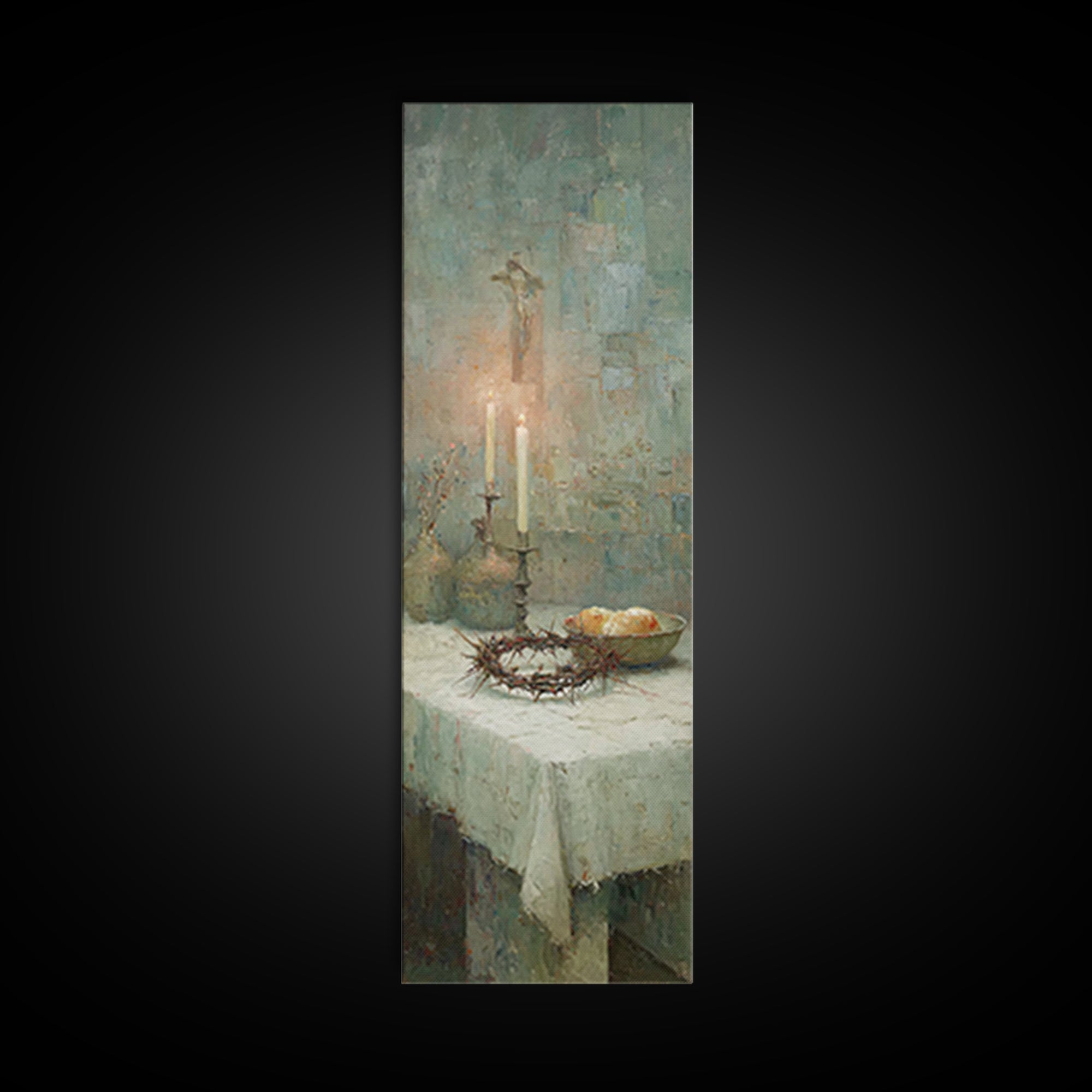 Table Of Redemption – Framed Canvas Print – Vintage Christian Art – Christian Art Work – Tall Narrow Wall Art – Christmas Art – Christian D