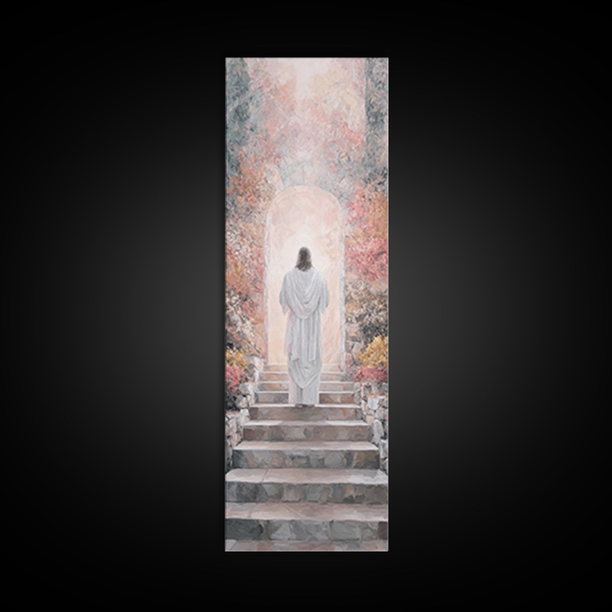 Garden of Light | Framed Canvas Print | Narrow Art | Christian Art Canvas | Jesus Painting | Christian Wall Art | Christian Gift