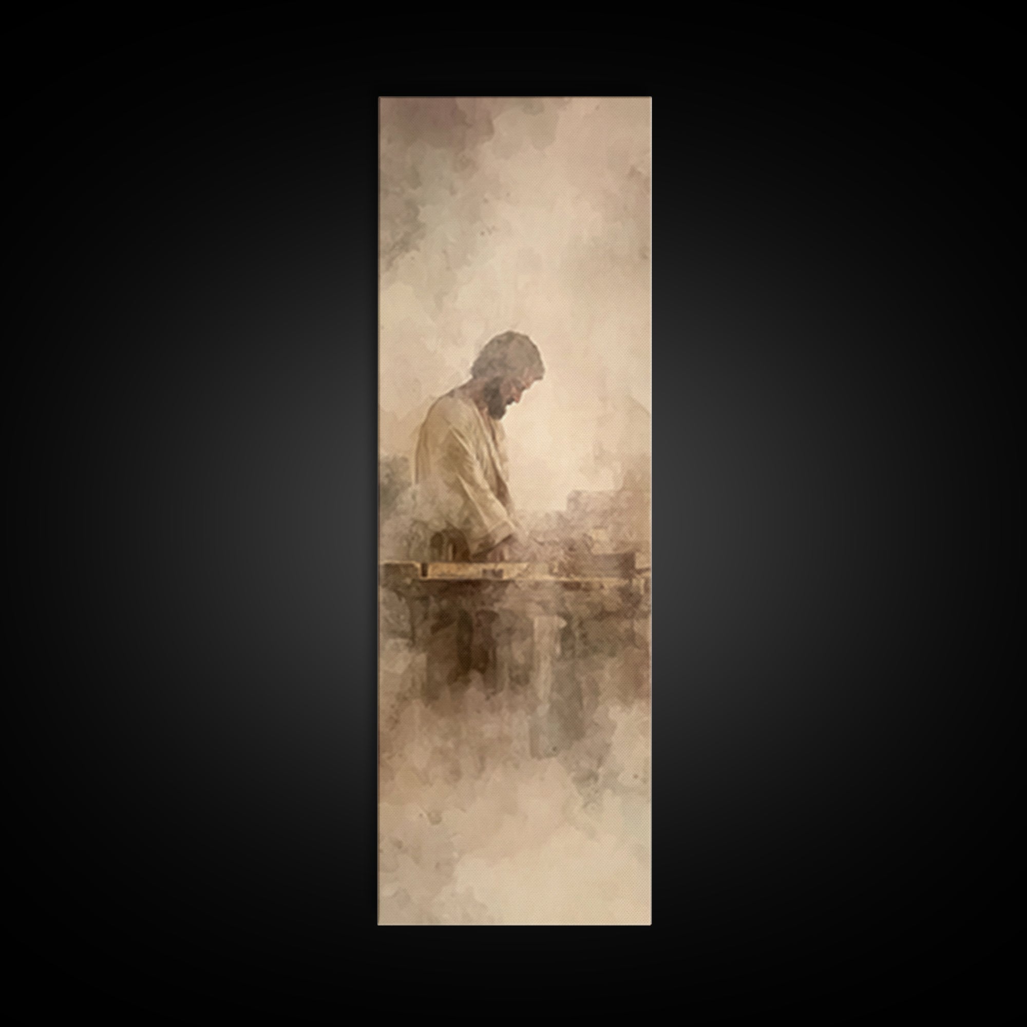 Quiet Carpenter Grace – Framed Canvas Print – Tall Skinny Art Print – Christian Art Canvas – Christian Painting – Christian Wall Art – Mini
