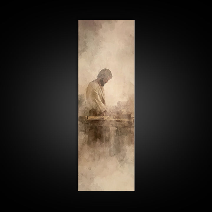 Quiet Carpenter Grace – Framed Canvas Print – Tall Skinny Art Print – Christian Art Canvas – Christian Painting – Christian Wall Art – Mini