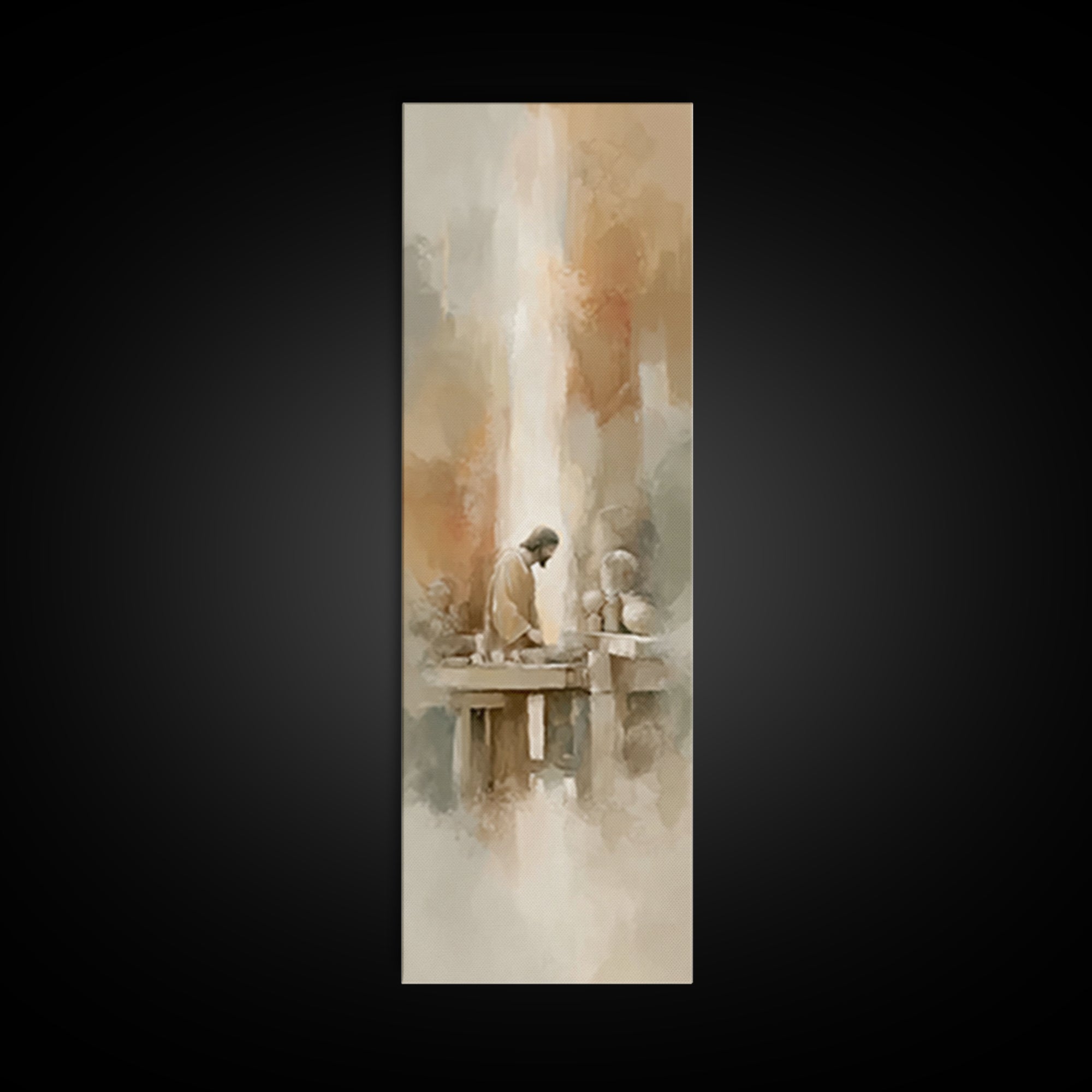Carpenter’s Devotion, Framed Canvas Print, Tall Narrow Wall Art, Christian Wall Art, Christian Art Canvas, Jesus Painting, Christian Gift