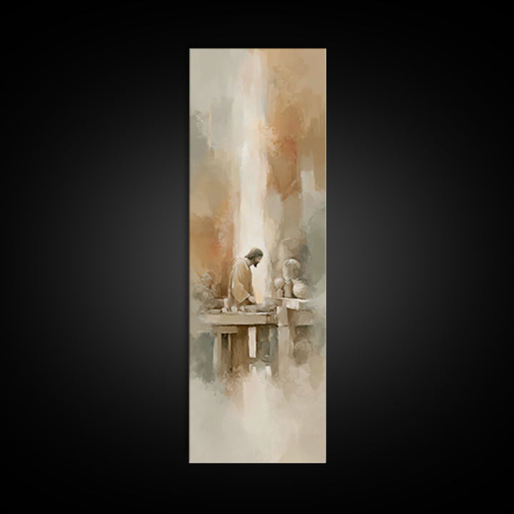 Carpenter’s Devotion, Framed Canvas Print, Tall Narrow Wall Art, Christian Wall Art, Christian Art Canvas, Jesus Painting, Christian Gift