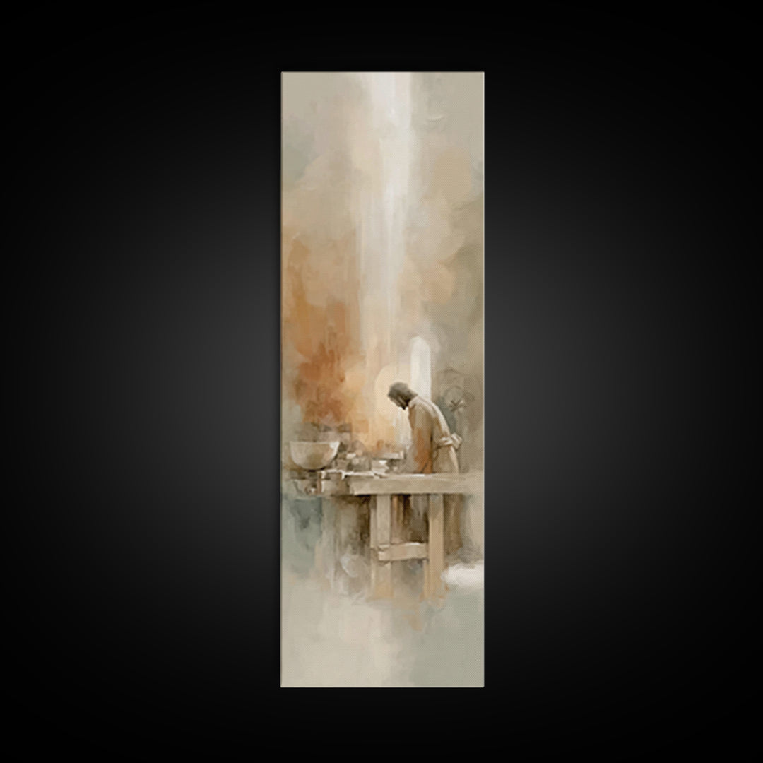 Light Over Labor | Framed Canvas Print | Tall Skinny Art Print | Christian Art Canvas | Christian Wall Art | Jesus Painting | Subtle Christ
