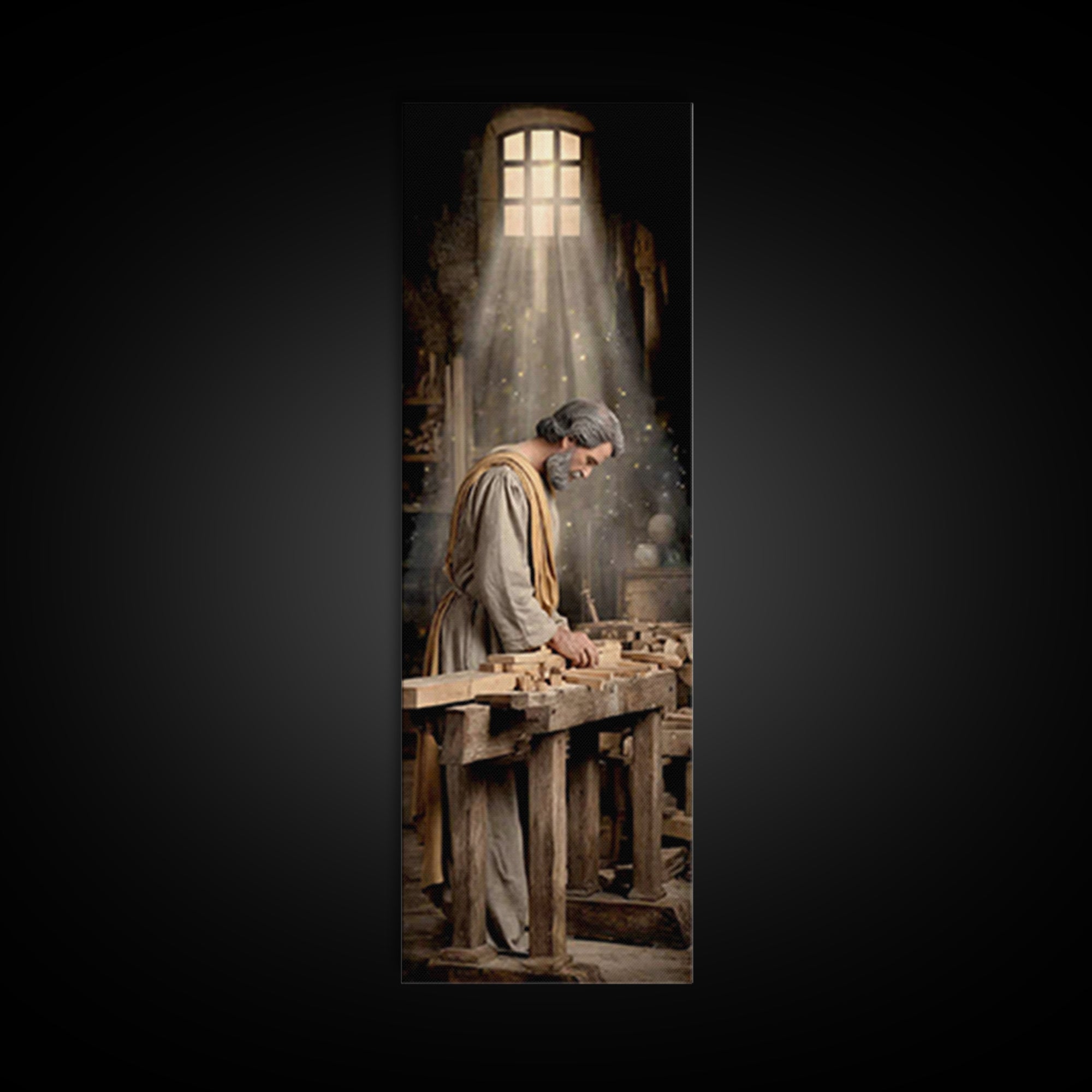 Heavenly Carpenter Grace – Framed Canvas Print – Tall Skinny Art Print – Christian Wall Art – Jesus Painting – Christian Art Canvas – Chris