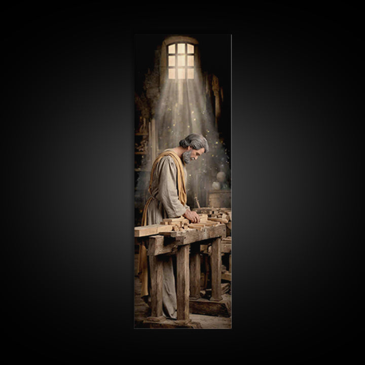Heavenly Carpenter Grace – Framed Canvas Print – Tall Skinny Art Print – Christian Wall Art – Jesus Painting – Christian Art Canvas – Chris
