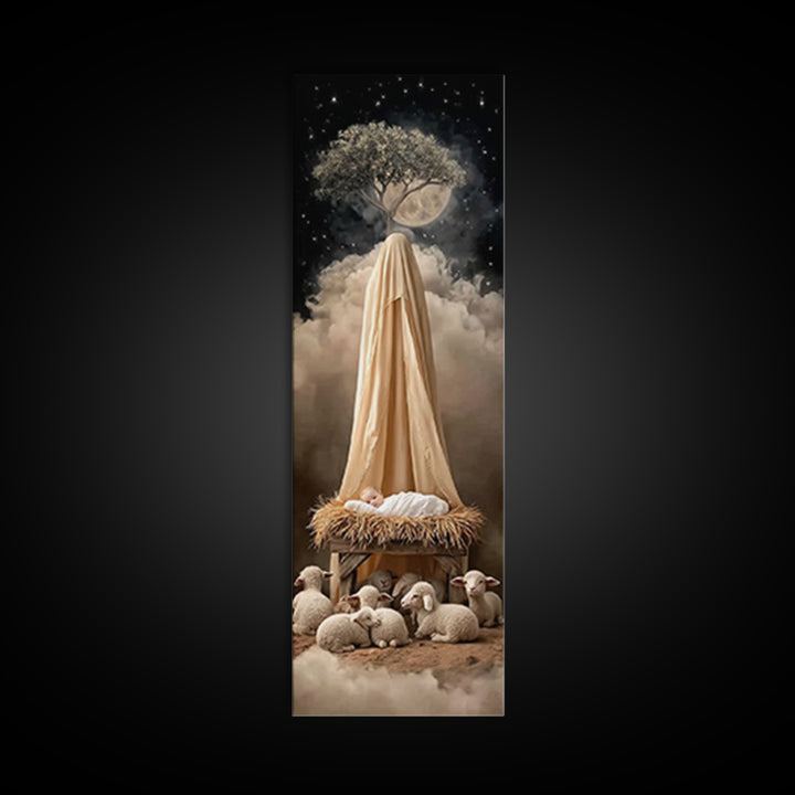 Midnight Manger Wonder – Framed Canvas Print – Skinny Art – Christmas Art – Christian Wall Art – Christian Art Canvas – Jesus Art Print – C
