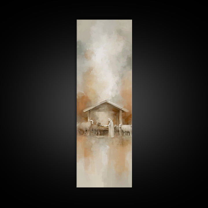 Humble Stable Night – Framed Canvas Print – Tall Skinny Art Print – Christian Art – Christmas Art – Christian Wall Art – Christian Art Canv