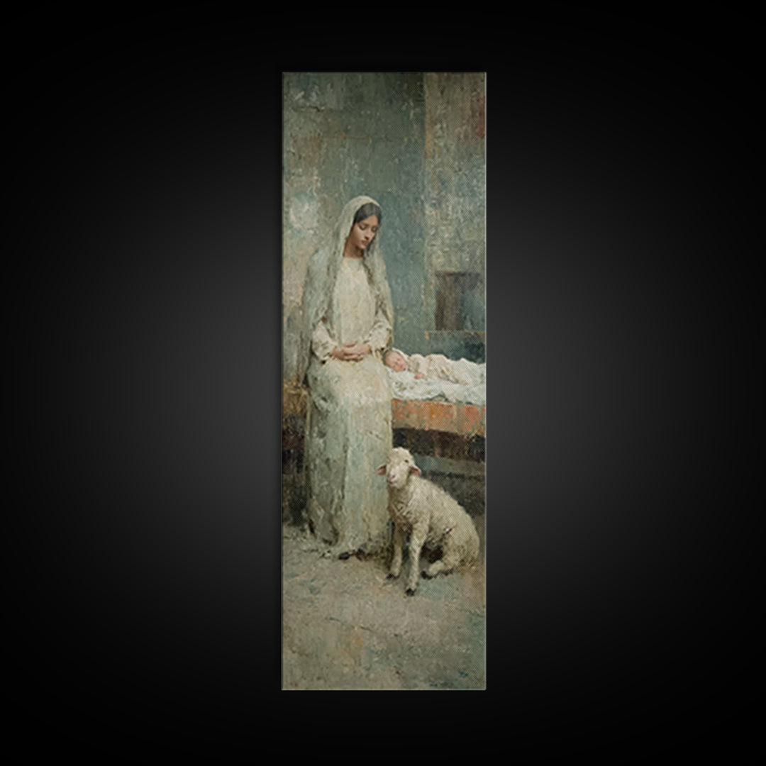 Mother’s Quiet Blessing – Framed Canvas Print – Narrow Art – Christian Wall Art – Christian Art Canvas – Jesus Art Print – Christmas Art –