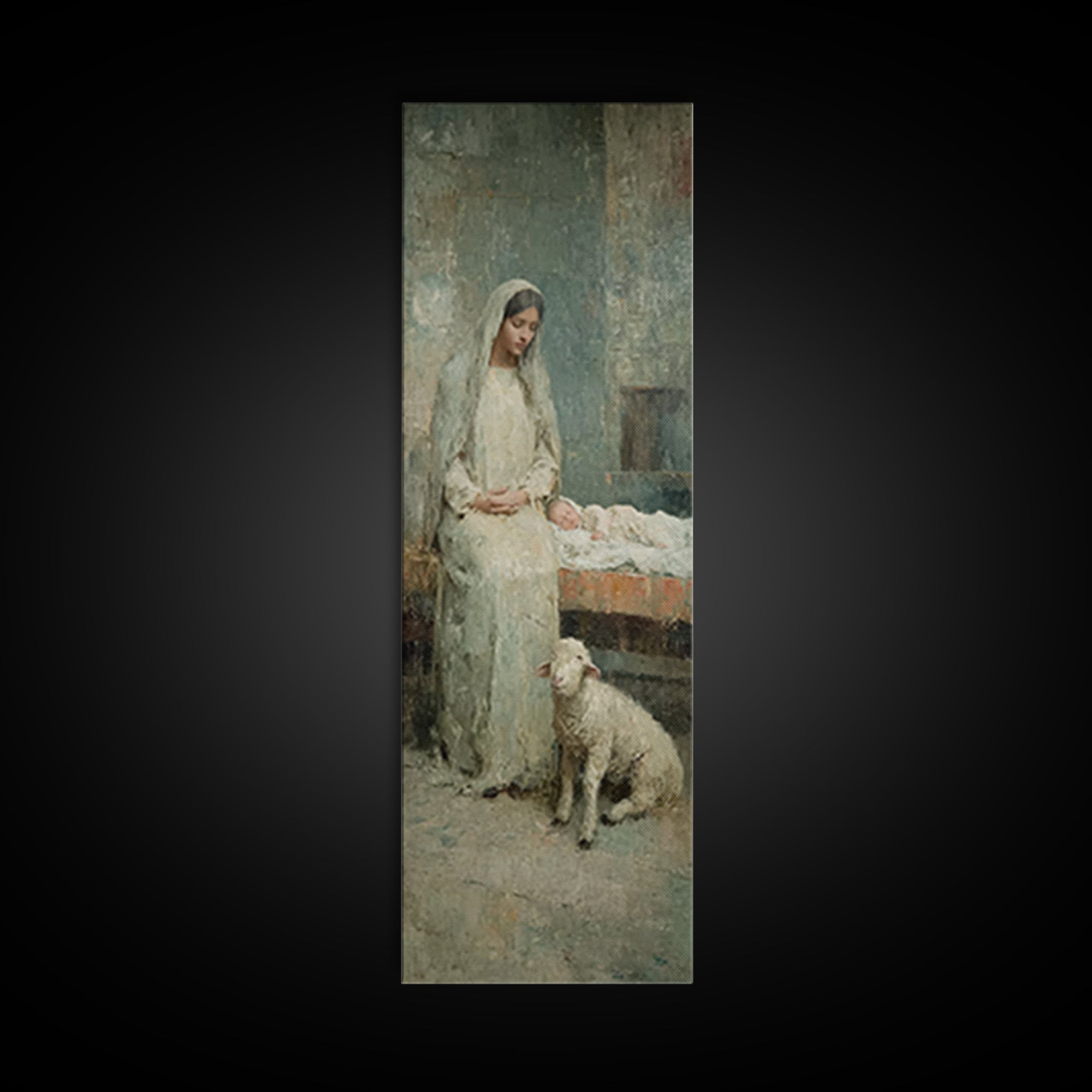 Mother’s Quiet Blessing – Framed Canvas Print – Narrow Art – Christian Wall Art – Christian Art Canvas – Jesus Art Print – Christmas Art –