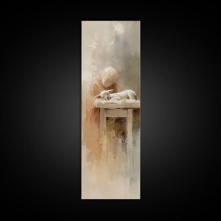 Lamb Of Mercy – Framed Canvas Print – Christian Wall Art – Christian Art Canvas – Jesus Painting – Tall Narrow Wall Art – Christmas Art