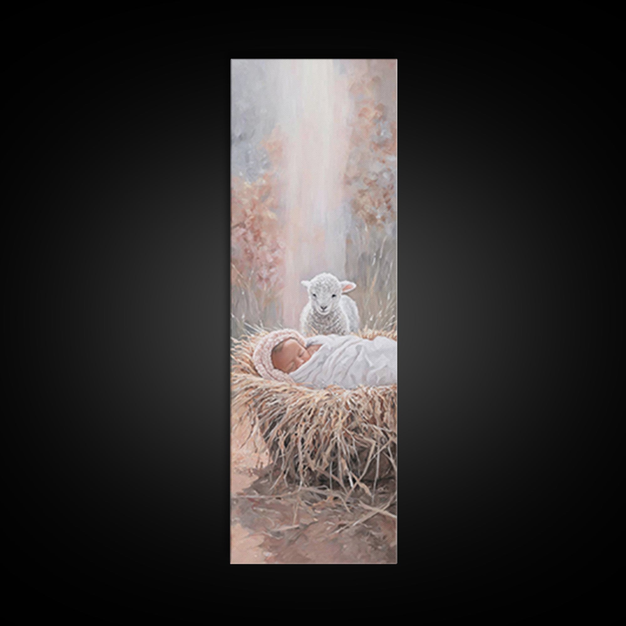 Heavenly Innocence – Framed Canvas Print – Christian Art – Christian Christmas Art – Jesus Painting – Tall Skinny Art Print