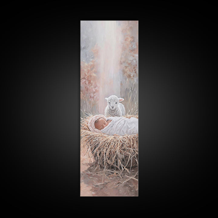 Heavenly Innocence – Framed Canvas Print – Christian Art – Christian Christmas Art – Jesus Painting – Tall Skinny Art Print