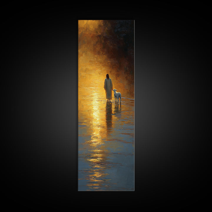Shepherd’s Dawn Path – Framed Canvas Print – Christian Art Print – Jesus Painting – Christian Wall Art – Tall Narrow Wall Art