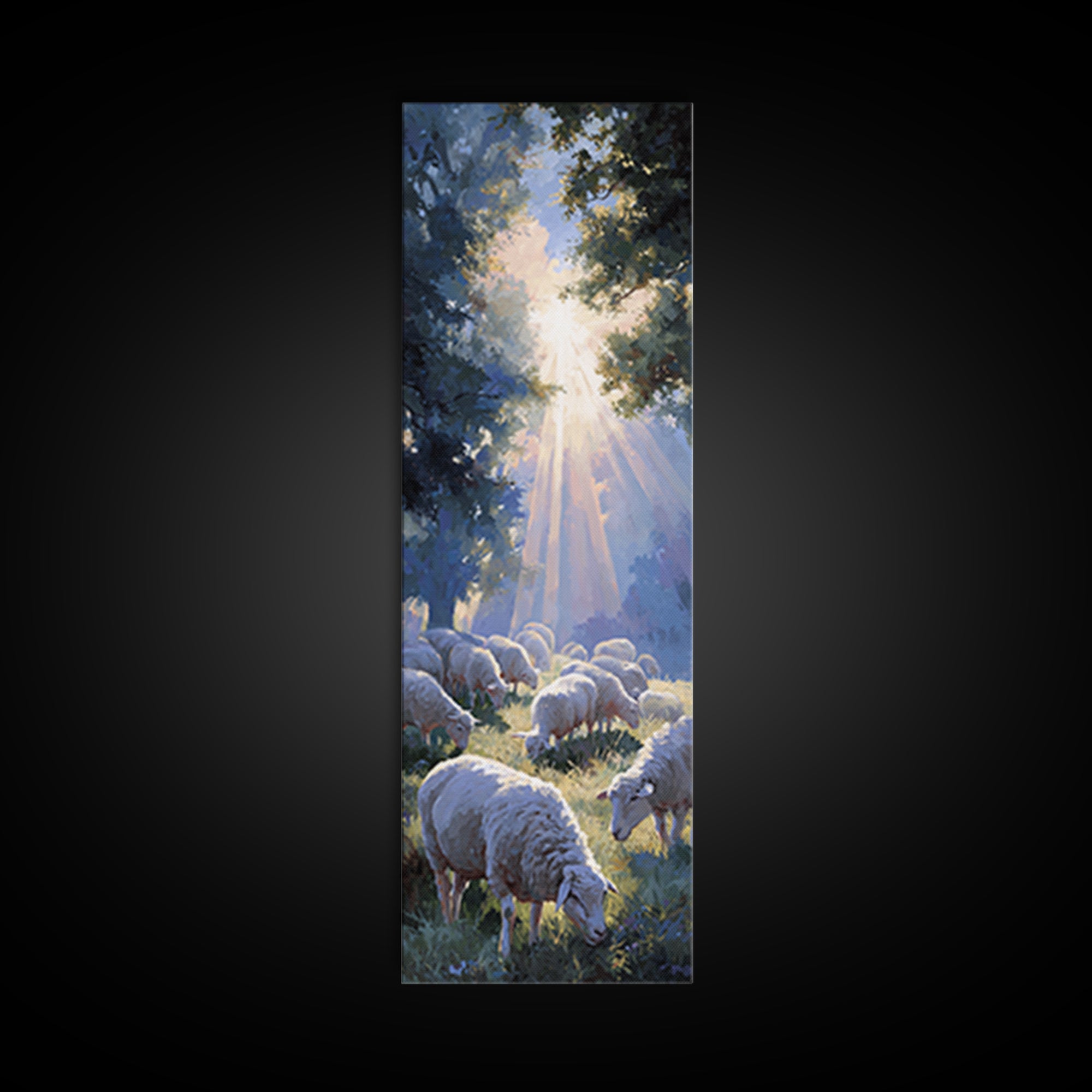 Blessed Pasture Dawn – Framed Canvas Print – Christian Wall Art – Christian Art Canvas – Christian Art – Tall Narrow Wall Art – Jesus Paint