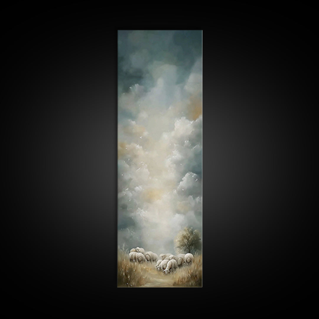 Pastoral Dawn Grace,Framed Canvas Print,Christian Art Canvas,Tall Skinny Art Print,Christian Christmas Art,Jesus Wall Art,Christian Decor