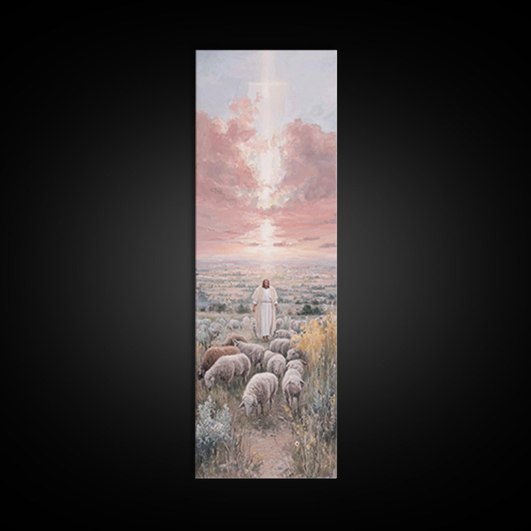 Guiding Shepherd Path | Framed Canvas Print | Christian Wall Art | Skinny Art | Christian Painting | Christmas Wall Art | Jesus Art Canvas