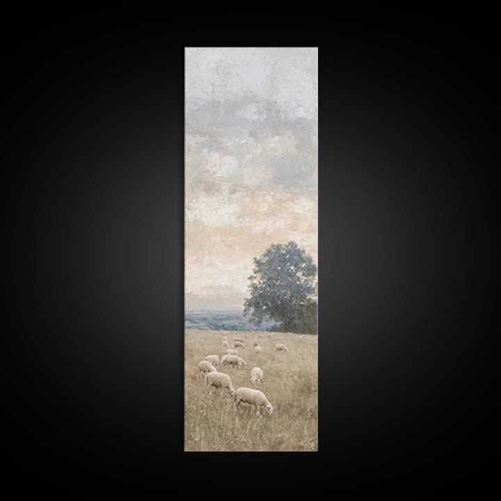 Heavenly Pasture Peace - Framed Canvas Print - Christian Christmas Art - Tall Narrow Wall Art - Jesus Painting - Christian Gift Ideas