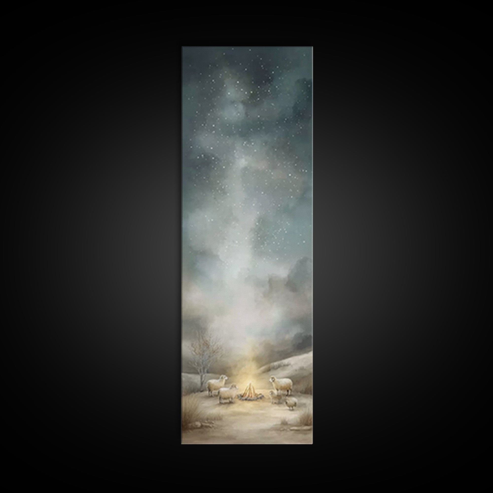 Gentle Pasture Sky | Framed Canvas Print | Christian Wall Art | Tall Skinny Art Print | Jesus Canvas Art | Christmas Decor | Christian Gift