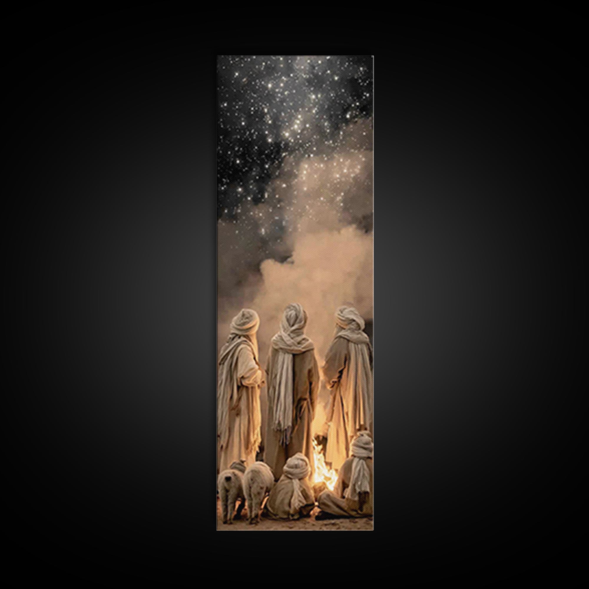 Night Vigil Peace | Framed Canvas Print | Christian Christmas Art | Narrow Art | Jesus Wall Art | Christian Painting | Christian Decor