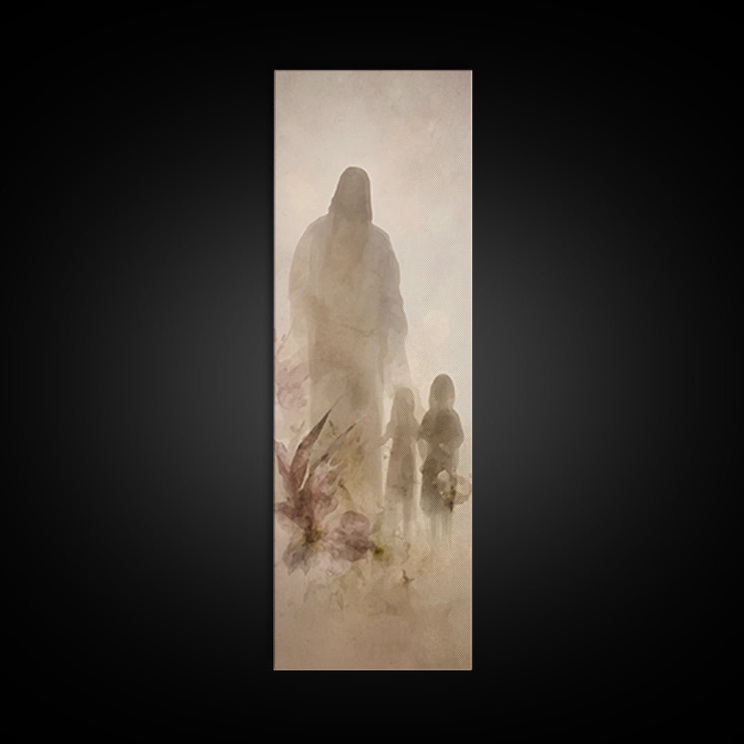 Heavenly Companions | Framed Canvas Print | Christian Wall Art | Christian Art Print | Jesus Painting | Tall Skinny Art Print
