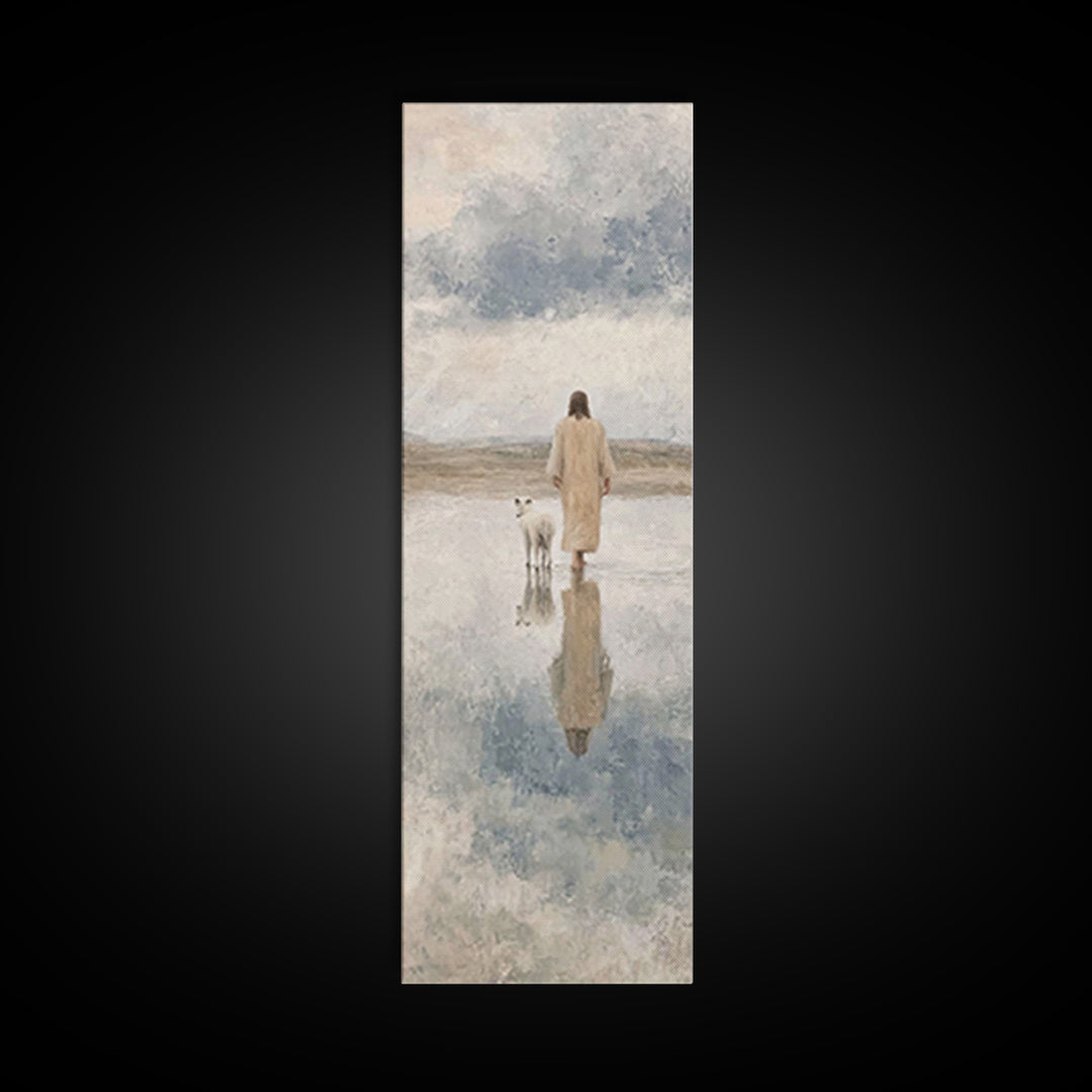 Shepherd’s Still Path – Framed Canvas Print – Christian Art Print – Jesus Painting – Christian Wall Art – Skinny Art – Modern Christian Art