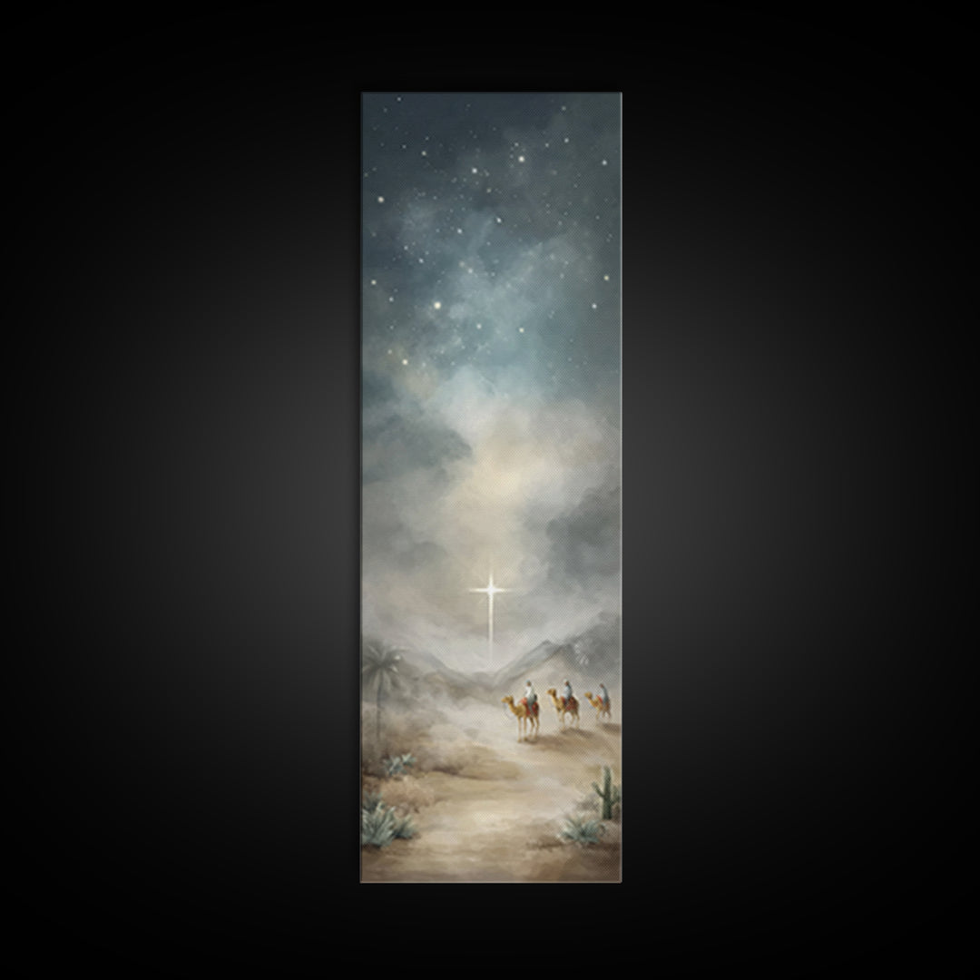 Bethlehem Night Star – Framed Canvas Print – Christmas Art – Christian Christmas Art – Christian Wall Art – Skinny Art – Framed Christmas A