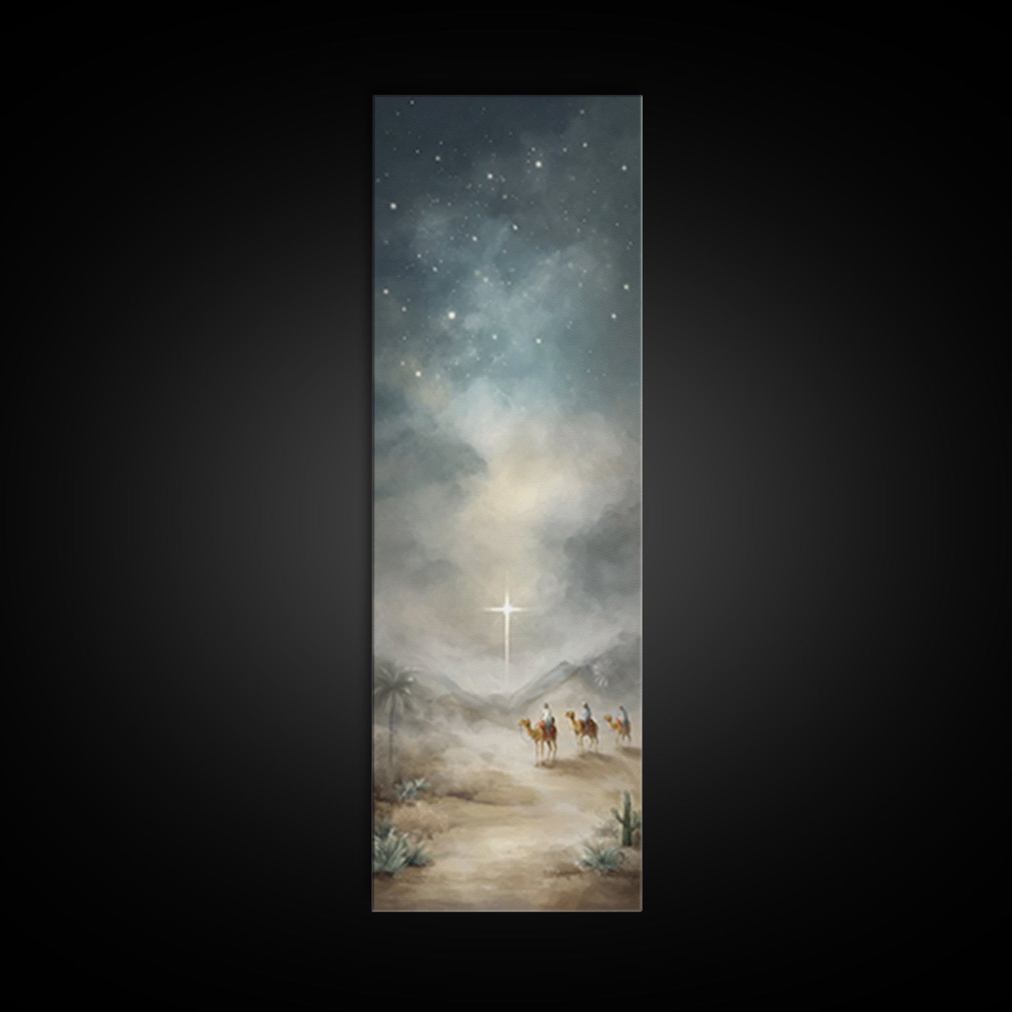 Bethlehem Night Star – Framed Canvas Print – Christmas Art – Christian Christmas Art – Christian Wall Art – Skinny Art – Framed Christmas A