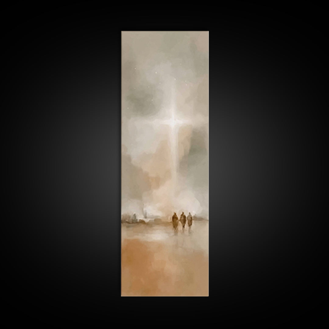 The Guiding Cross – Framed Canvas Print – Christian Wall Art – Christian Art Canvas – Christmas Art – Narrow Art – Christian Christmas Art