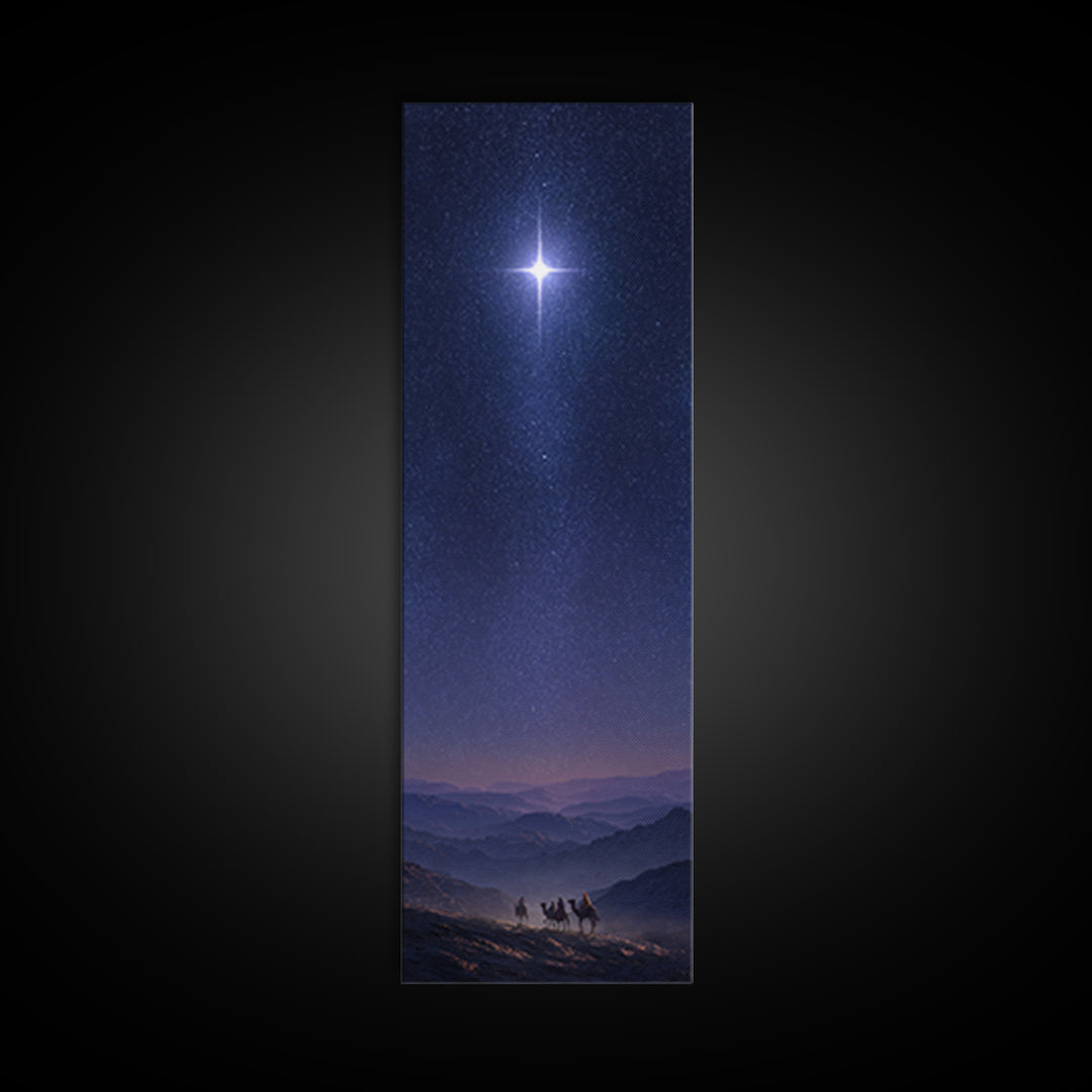 Holy Night Cross, Framed Canvas Print, Christian Art Canvas, Christian Wall Art, Christmas Art, Skinny Art, Christian Christmas Art