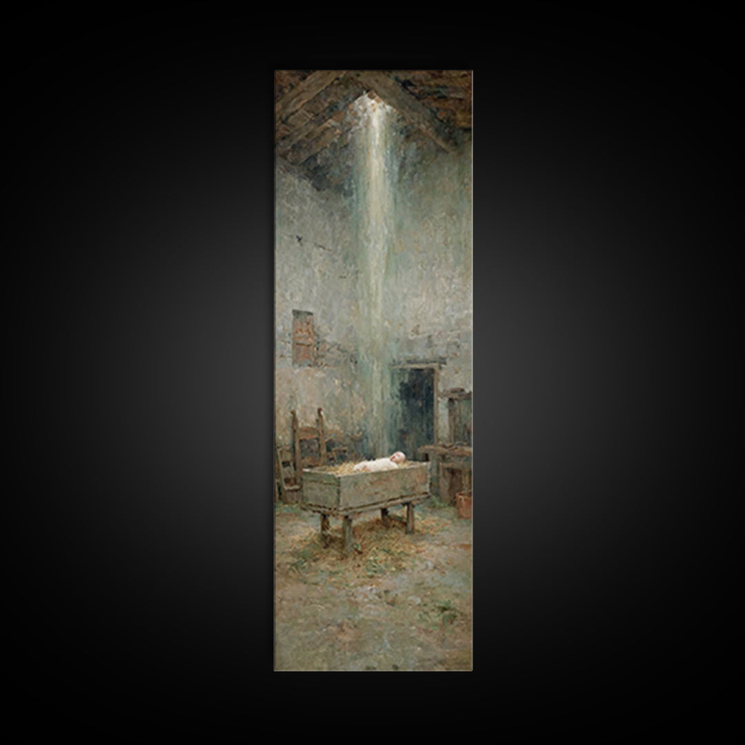 Silent Nativity Glow | Framed Canvas Print | Christian Wall Art | Christian Christmas Art | Christian Art Canvas | Jesus Painting | Christi