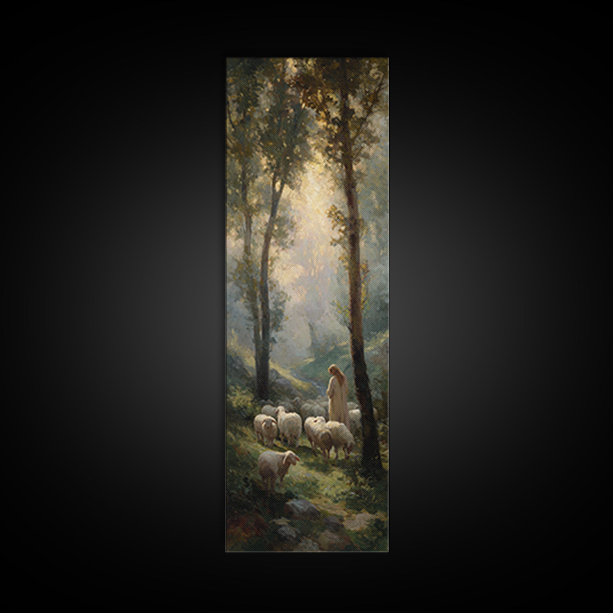 Shepherd’s Morning Calm, Framed Canvas Print, Christian Wall Art, Christian Art Canvas, Christmas Art, Tall Skinny Art Print, Christian Chr
