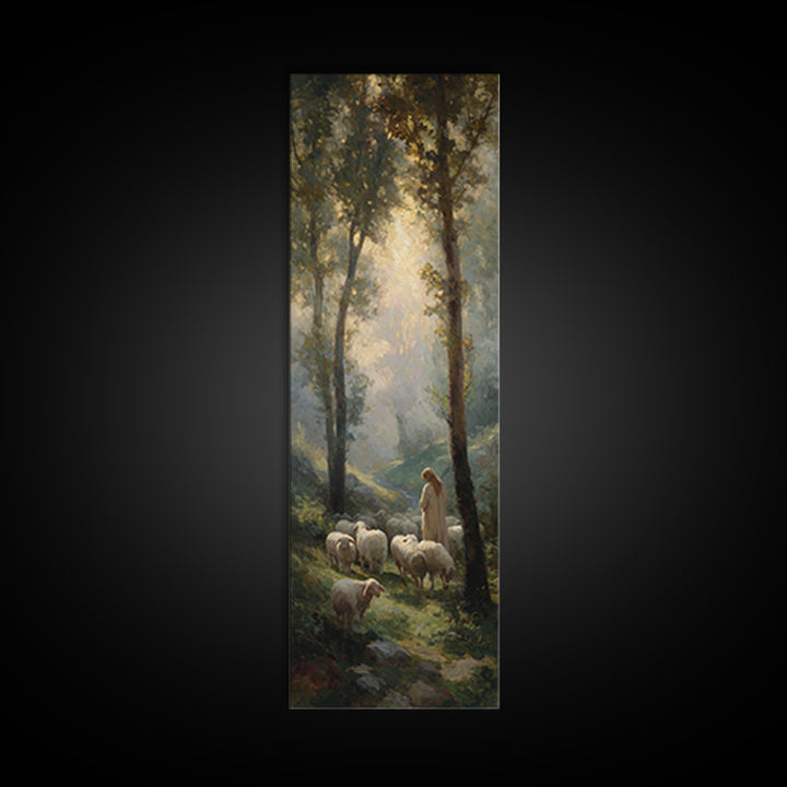 Shepherd’s Morning Calm, Framed Canvas Print, Christian Wall Art, Christian Art Canvas, Christmas Art, Tall Skinny Art Print, Christian Chr