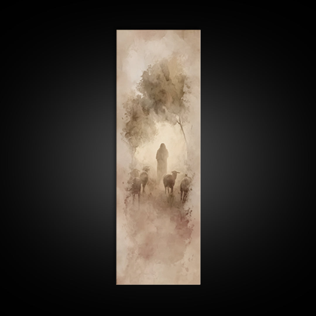 Shepherd’s Gentle Light – Framed Canvas Print – Christian Wall Art – Christian Art Canvas – Narrow Art – Jesus Painting – Christian Decor