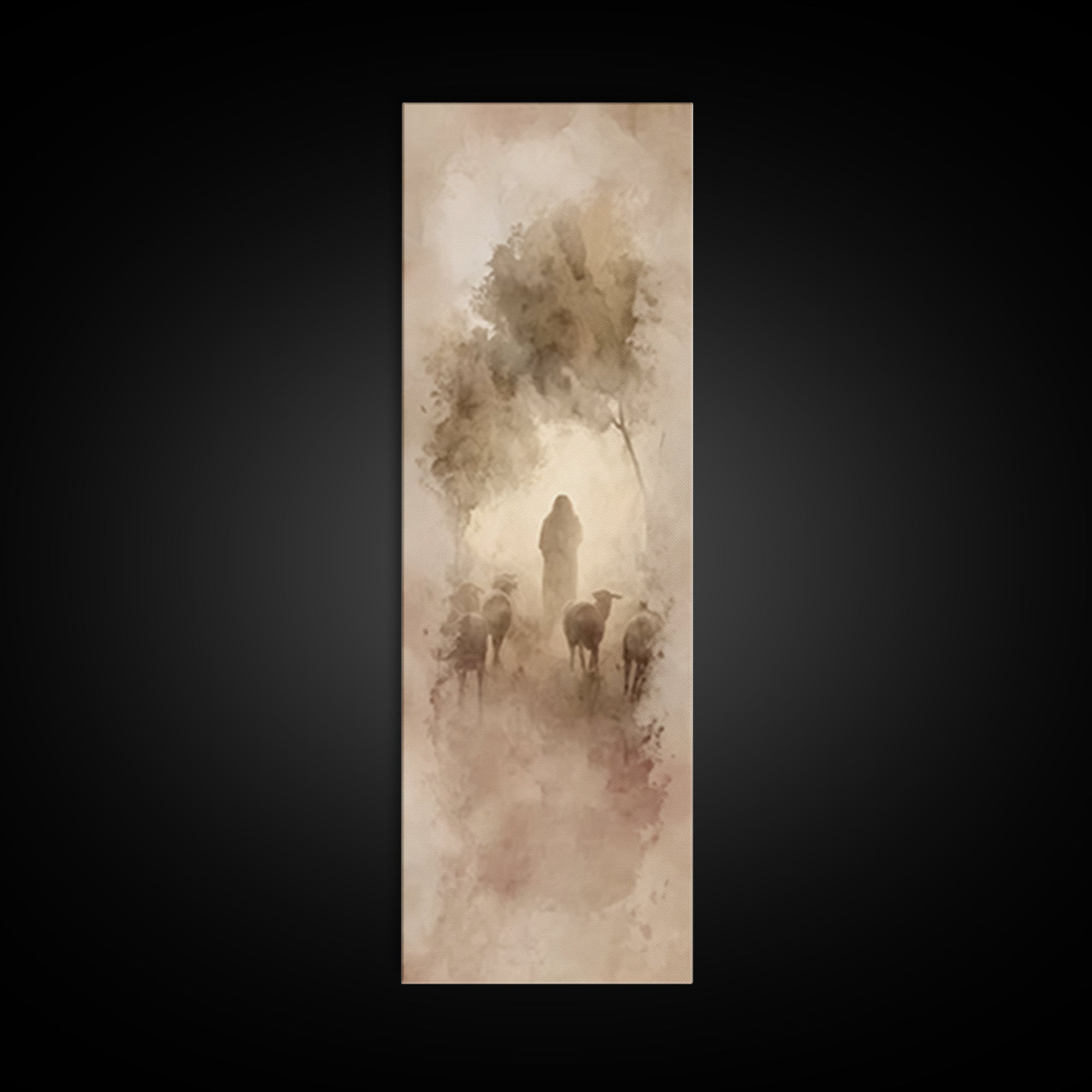 Shepherd’s Gentle Light – Framed Canvas Print – Christian Wall Art – Christian Art Canvas – Narrow Art – Jesus Painting – Christian Decor